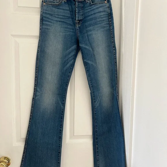 7 For All Mankind Medium Blue Flare High Waisted Jeans - Picture 5 of 11